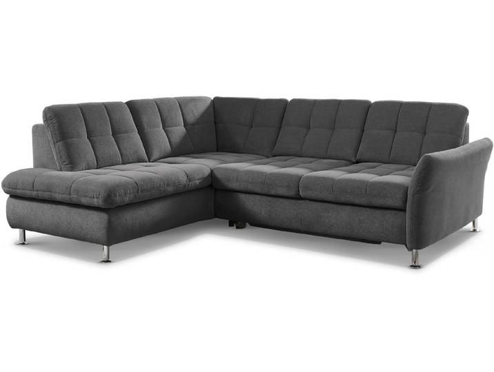 Ecksofa, Anthrazit, 242x116 cm, 100% Polyester, Mit Bettfunktion & Sitztiefenverstellung, Modern