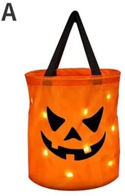 Inspired Living LED Light Up Pumpkin Trick or Treat Bucket Collapsible Reusable Halloween Candy Basket a