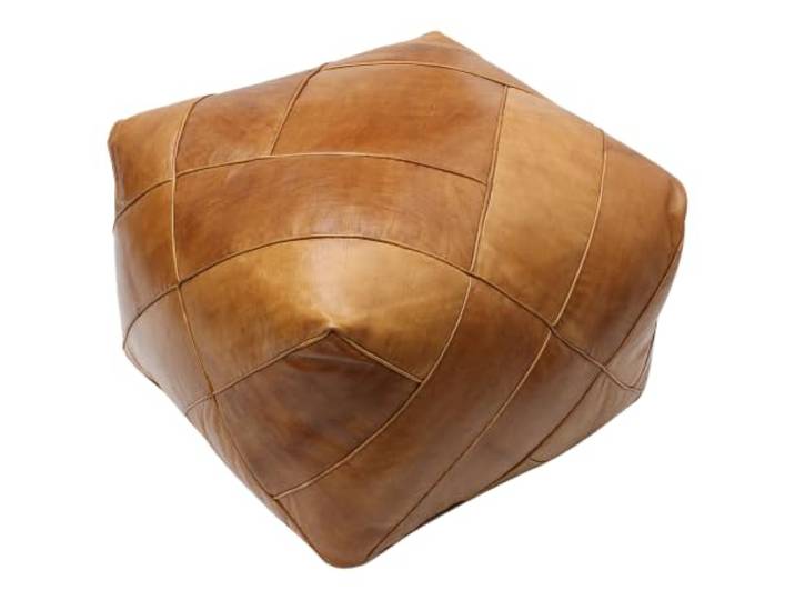 ESSENCE OF MOROCCO Marokkanischer Pouf, Ottomane, Fußstütze, quadratisch, echtes Naturleder, handgefertigt, handgenäht, gefliestes Design, groß