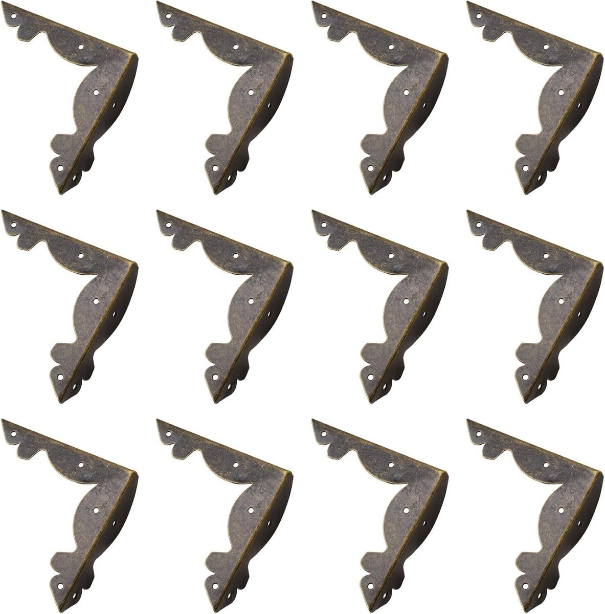 12 Stuks Vintage Hoekbeschermers van Metaal - Retro Hoekbeschermers voor Houten Meubels en Dozen - Brons