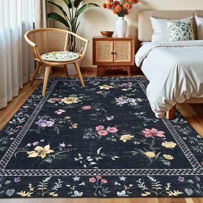 Garvee Wildflower Gingham Washable Area Rug