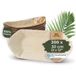 BIOZOYG 200 Stück Einwegschale 30cm Palmblattschale Schiffchenform Einweggeschirr Palmblatt Boot biologisch abbaubar biologisch kompostierbar