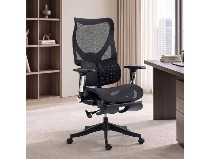 HOMCOM Chaise Bureau Ergonomique Maille Noir Accoudoirs 4D