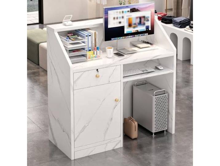 XINMAIZI Empfang Empfangstheke Schalter Kasse Einzelhandelskassierer mit Schloss-Schubladenschrank für Boutique-Geschäft Kleinunternehmen(80cm/31.49in)