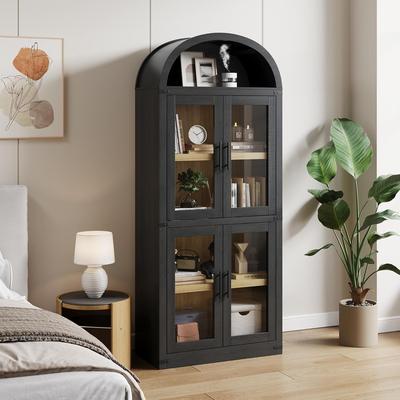 Garvee "71"" Arched Farmhouse Bookshelf with Glass Doors & Drawers, Black"