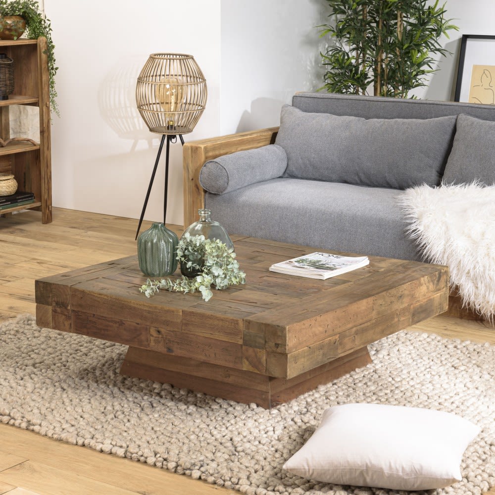 MACABANE Table basse carrée bois massif Marron 105x35x105cm