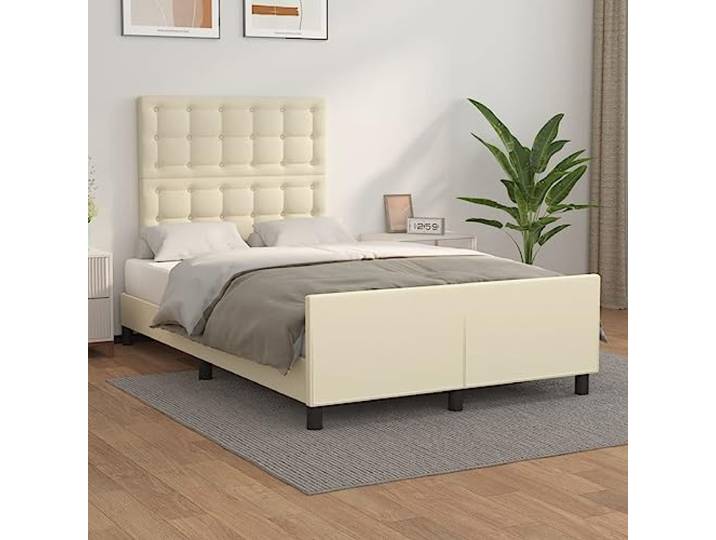 YNGBHFNOP Kunstleder Bettgestell höhenverstellbar 120x200 cm Creme Bettgestell MIT Kopfteil Creme 120x200 cm Kunstleder Höhenverstellbar Lattenrost Stabil Schlafzimmer Möbel