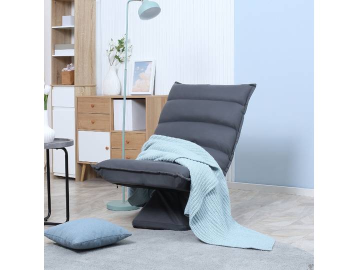 HOMCOM Fauteuil de sol paresseux pivotant 360° avec dossier inclinable design capitonné 62 x 62 x 95 cm gris foncé