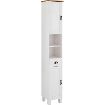 Hochschrank HOME AFFAIRE "Oslo", weiß (weiß, honig), B:30cm H:177cm T:30cm, Massivholz, Schränke, Hochschrank