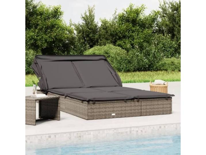 Transat 2 places avec toit pliable gris 213x118x97 cm 319651