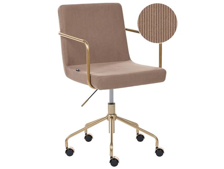 Beliani Bürostuhl Cord Hellbraun Trinity, 60x87x60 cm, Büromöbel, Bürostühle, Drehstühle