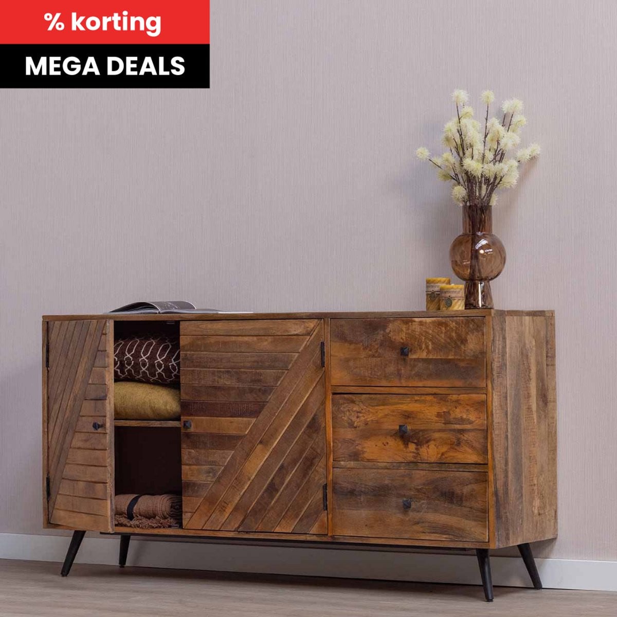Mangohouten Dressoir Alamo 145 cm Mahom Industrieel