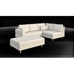 ECKSOFA MIT HOCKER Lorine Mikrofaser Ecru