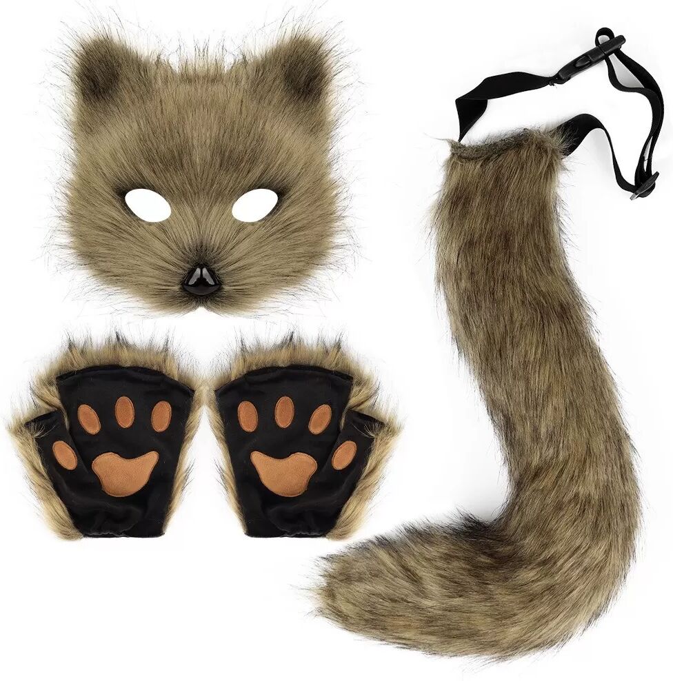 INF Ensemble de Costume de Masque de Renard en Peluche Halloween - Serre-tête Oreilles en Fausse Fourrure et Accessoires de
