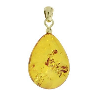 Kettenanhänger OSTSEE-SCHMUCK "Ostsee-Schmuck Anhänger", gelb, Schmuckanhänger, Damen, 32 x 14mm, Bernstein, 2,5 g, Kettenanhänger