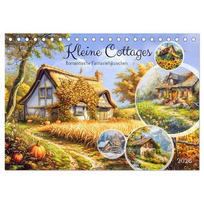 Kleine Cottages - Romantische Fantasiehäuschen (Tischkalender 2026 DIN A5 quer), CALVENDO Monatskalender