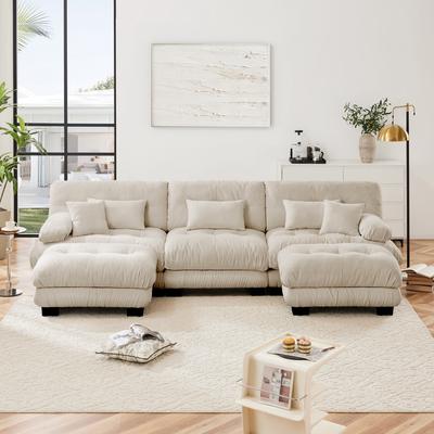 Abrihome Modular U-shaped Deep Seat Sectional Sofa Couch with 2 Ottomans and Pillows