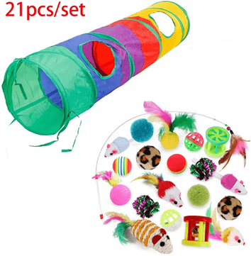 Inspire Picks Rainbow Cat Tunnel Collapsible Interactive Play Tube For Cats & Puppies c4