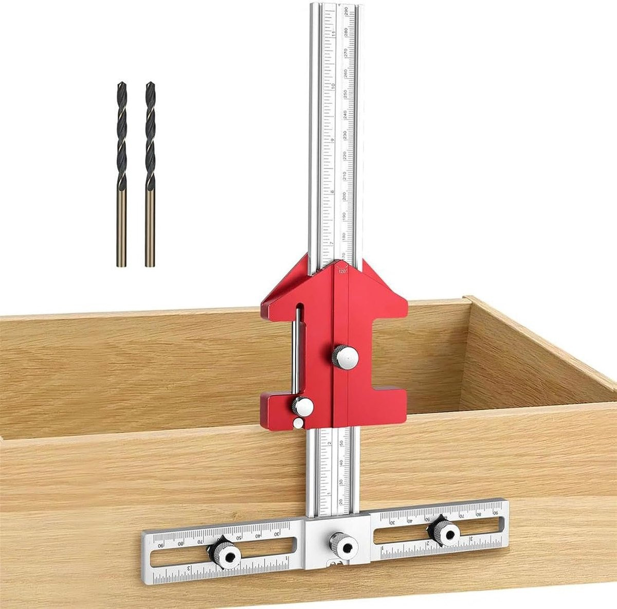 Kabinet Handvat Sjabloon Boorgids voor Meubelmontage met Verstelbare Geleiders, Aluminiumkleur, 35 x 10 cm