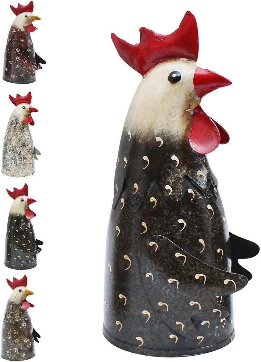 Handgemaakte decoratieve metalen kip voor in de tuin - Hoogte: 20 cm - Viktor