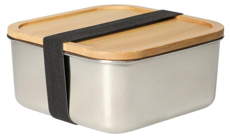 Lunchbox Vesper groot - Roestvrijstalen lunchbox met bamboe deksel - Zilver/Naturel