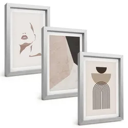 BILDER SET 3er Set - 20x30 cm Silberner Rahmen - Abstrakte Gesichtsformen