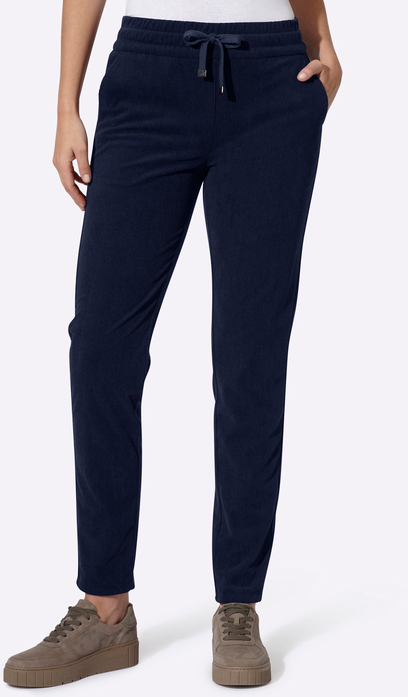 Schlupfhose HEINE "Cord-Hose Cordhose", Damen, Gr. 36, N-Gr, blau (marine), Cord, Web, , Sportlich, schmal, Hosen Schlupfhose