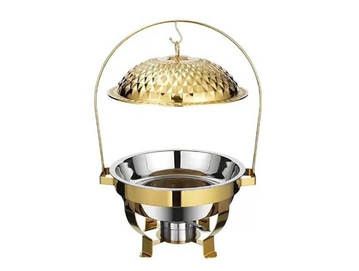 Rundes Chafing Dish-Buffet-Set aus Edelstahl Speisenwärmer Mit Glasdeckel und Halterung for Buffetwärmer, Warmhaltetablett for Partys