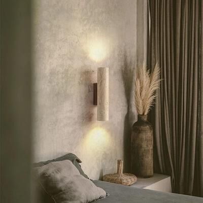 Inspired Living Natural Elegance Travertine & Wood LED Wall Lamp Nordic Modern LED Wall Light Travertine Wall Sconce Bedside Wall Lamp g