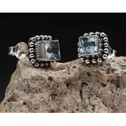 Drachensilber Blauer Topas Ohrstecker Quadrat 8mm 925 Silber (Paar) - Silber;Blau