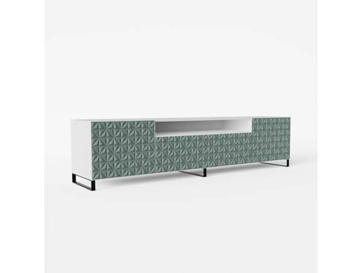 MEBLINI TV-Schrank 200cm Lang - Fernsehschrank - TV Lowboard Industrial - Unterschrank für Fernseher - TV-Unterschrank - TV-Schrank - CALIO - 200x41x53cm - Weiß Matt/Grün Matt