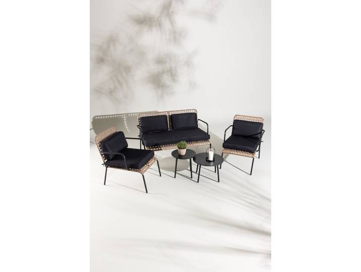 Gartenlounge-Set VENTURE HOME Paola, grosszügiges Outdoor-Set für hohen Sitzkomfort , schwarz (schwarz, natur, schwarz), B:122cm H:86cm T:87cm, Geflecht Rattan, Polyester, Stahl, Sitzmöbel-Sets, Gartenlounge-Set, Loungemöbel rund, Stoffbezug, angenehm, wetterfest
