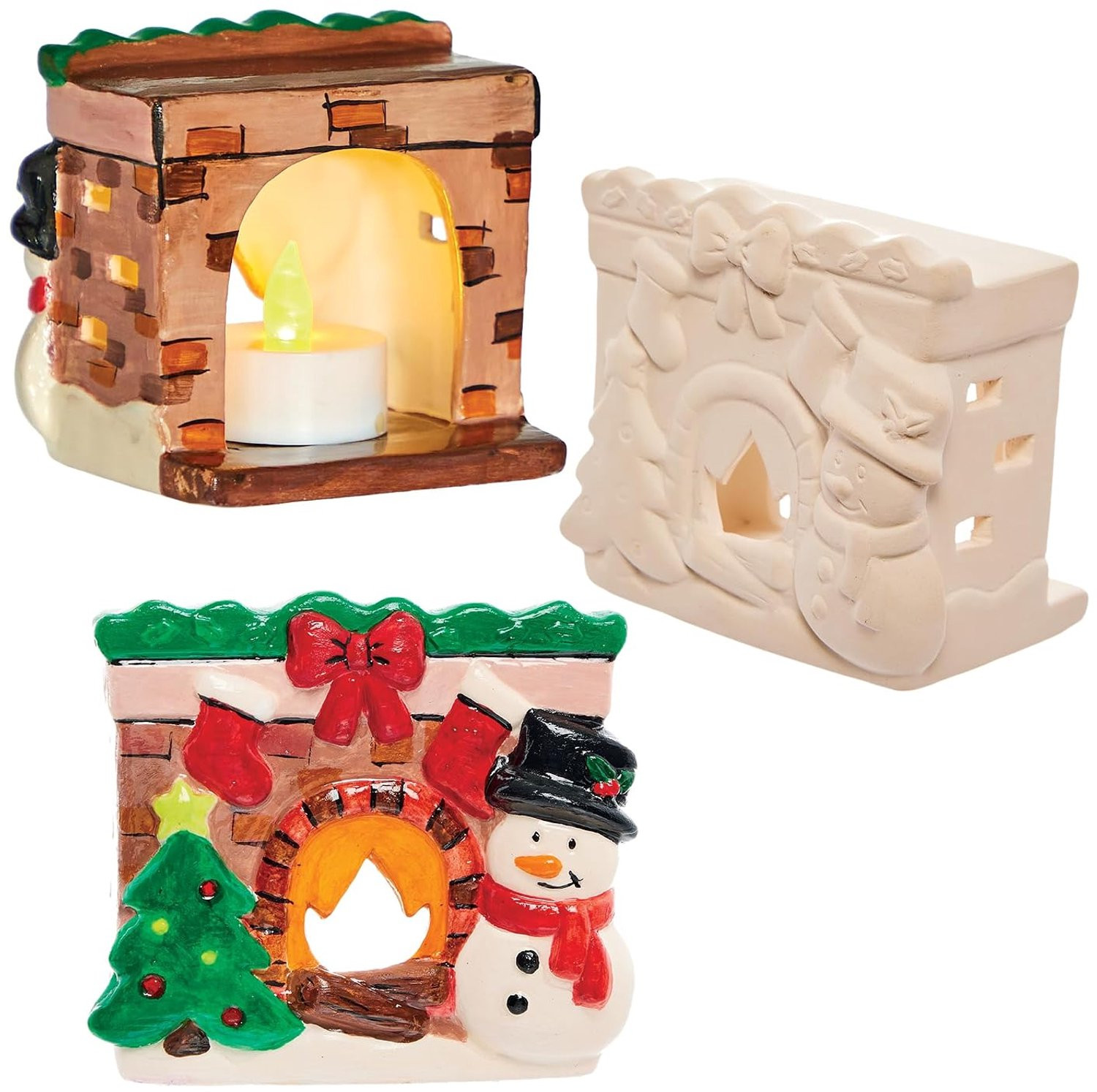 Baker Ross Keramische Kerst Open Haard Theelichthouders - Set van 3