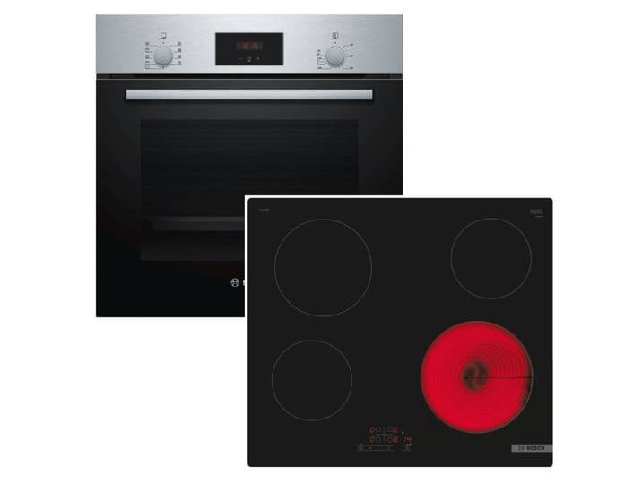 BOSCH Backofen-Set Schnellaufheizung Teleskop + Glaskeramikkochfeld TouchSelect autark