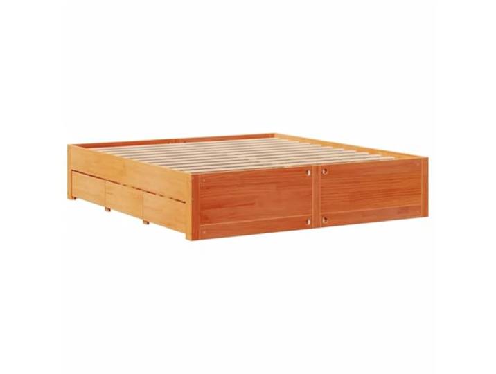 KTHLBRH Doppelbett 180 x 200 cm Massivholz Kiefer Braun Wachs Lattenrost inklusive, 2 Schubladen, stabile Struktur, ohne Matratze