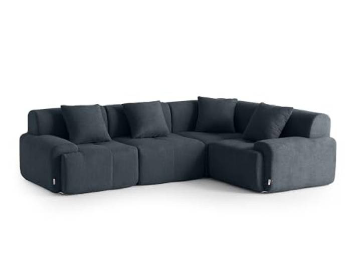 MILYsofa Modulares Ecksofa, 4-Sitzer, Chenille-Bezug Blaugrau, Abnehmbare Kissenbezüge (Blaugrau, 4-Sitzer)