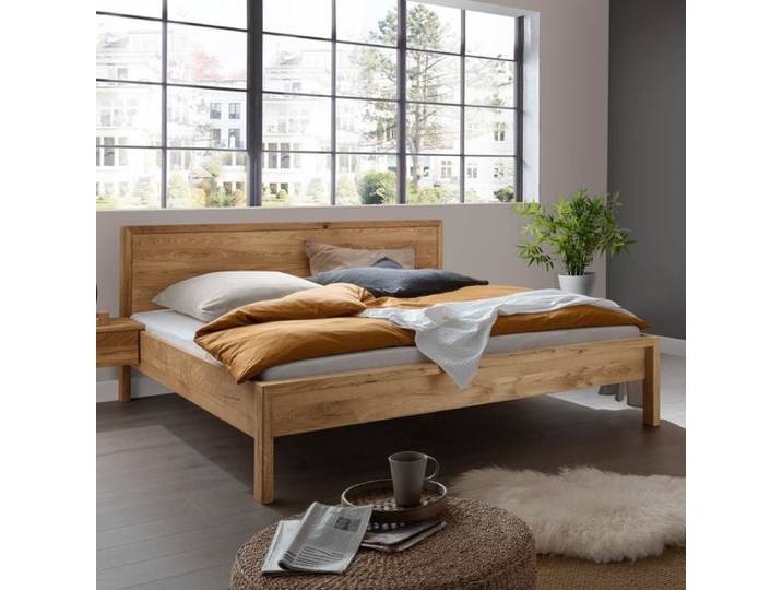 HOMELIV. Bett Jacinta Komfort Wildeiche Massivholz 200x220cm landhaus, höhenverstellbar