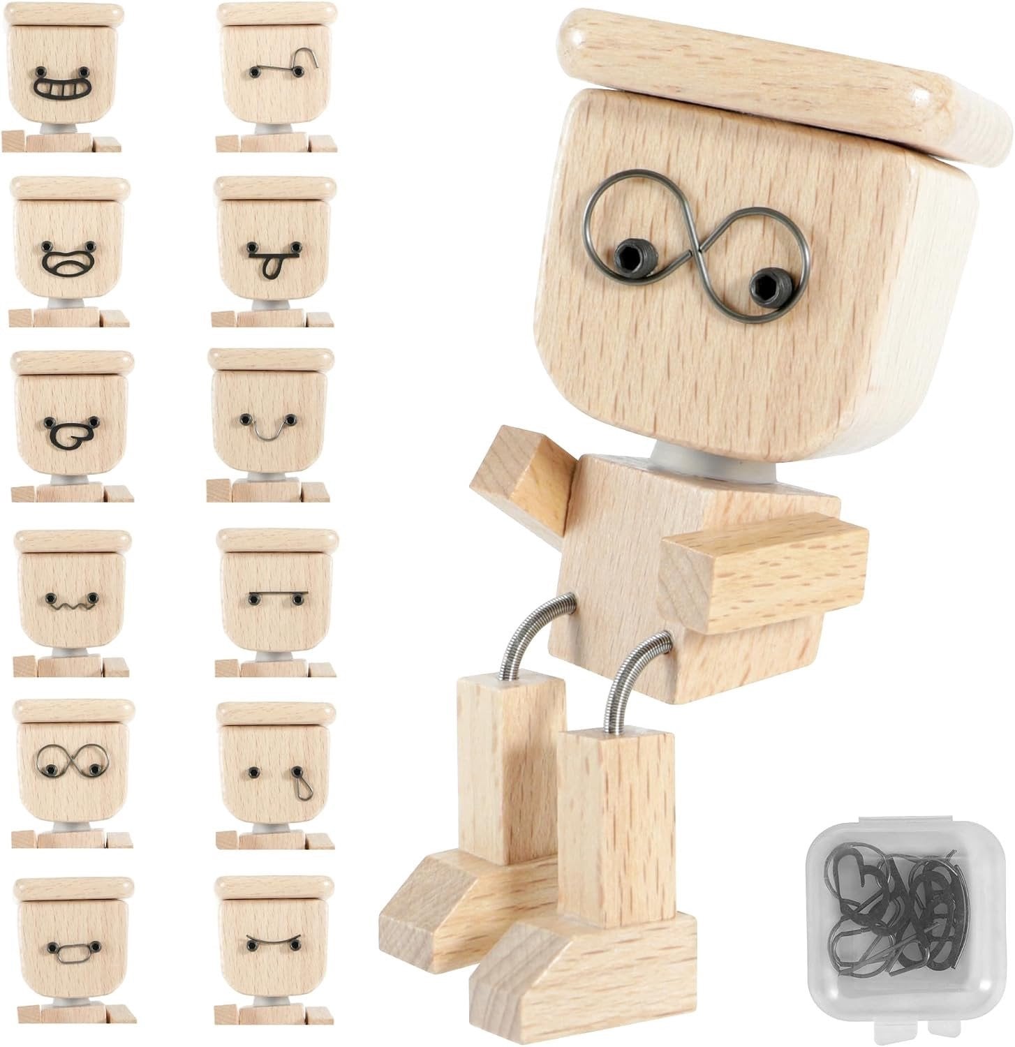 Houten Wobble Figure met 12 Uitdrukkingen, Decoratief Schudfiguur voor op je Dashboard of Bureau