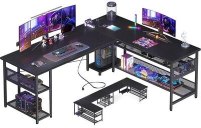No L Shaped Desk with Power Outlet and USB Charging Ports