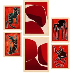 POSTER Set Mit 6 Gesteinte Kreaturen In Tiere Zusammenfassungen A3 & A4 Rahmen Aus Hellem Holz