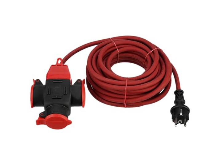 REV Verlengkabel 3-voudig, verlengkabel 10 m buiten waterd. 3680W, rood