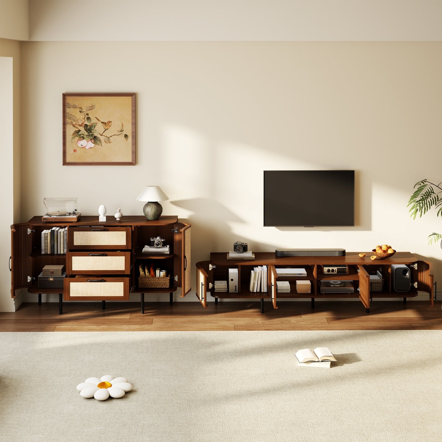 MODENUIT TV-meubelset met TV-meubel en Dressoir in Walnoot, Set van 2