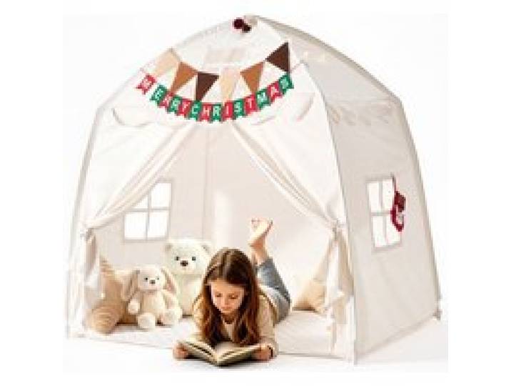 VEVOR Spielzelt Kinderzelt Tipi Zelt Kinderspielhaus 1500x960x1500 mm Beige, Möbel für Kleinkinder, mit Fiberglasrahmen, Gepolsterter Matte, Sternenlichtern, Tragetasche, Flagge & Atmungsaktivem Fenster