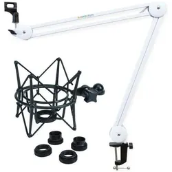 keepdrum MS138 Gelenkarm-Stativ Weiss mit Mikrofon-Spinne Schwarz, Mikrofonständer, Schwarz, Weiss