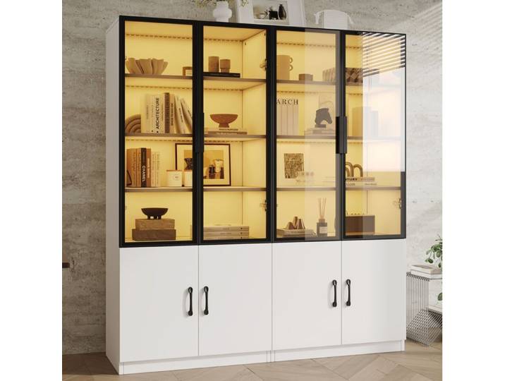 SENVIRO Vitrine 120 x 40 x 160 cm LED multicolore verre fumé rangements fermés blanche