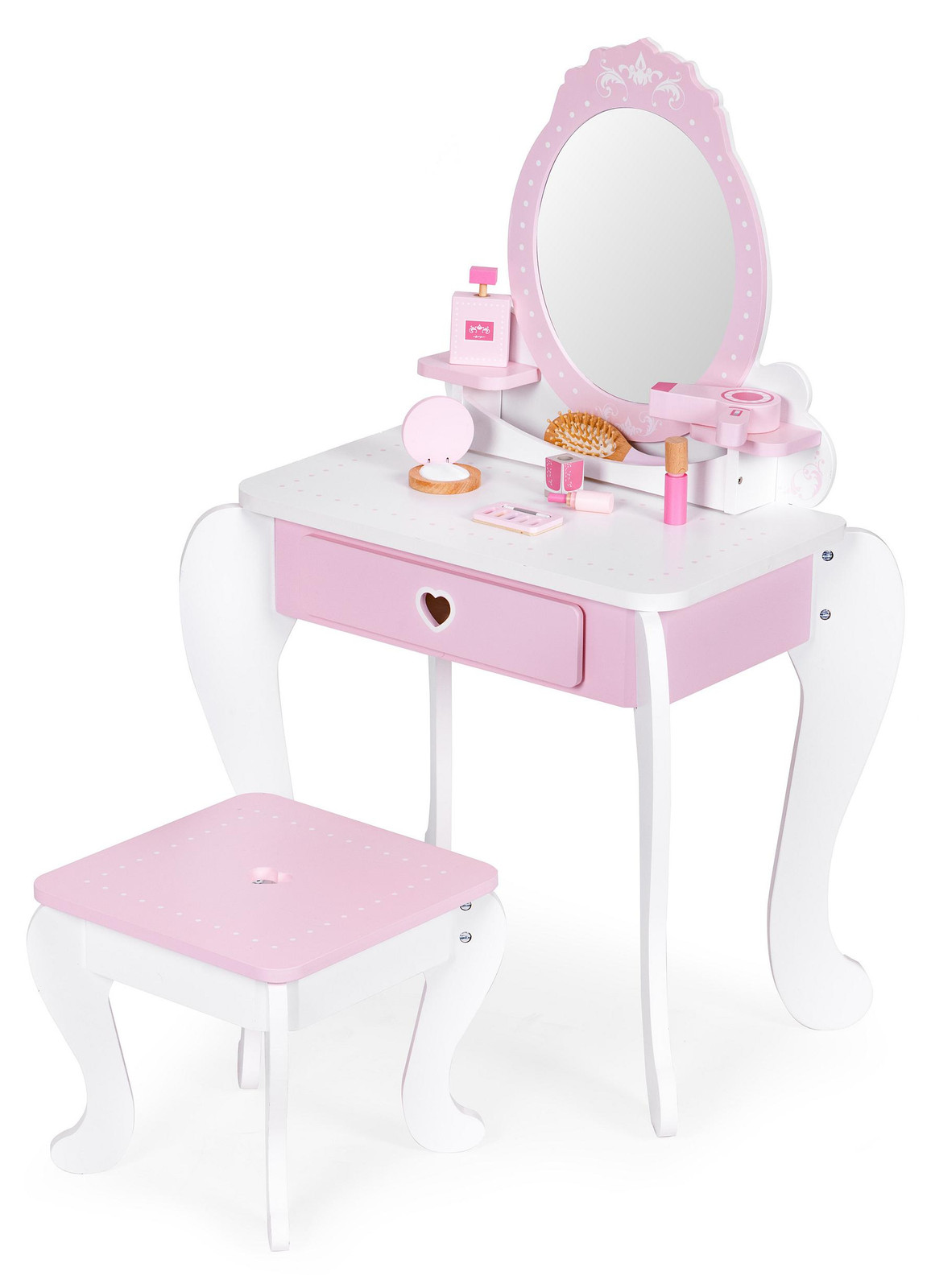 ECOTOYS Kindermake-up tafel groot model met spiegel, krukje en 7 accessoires