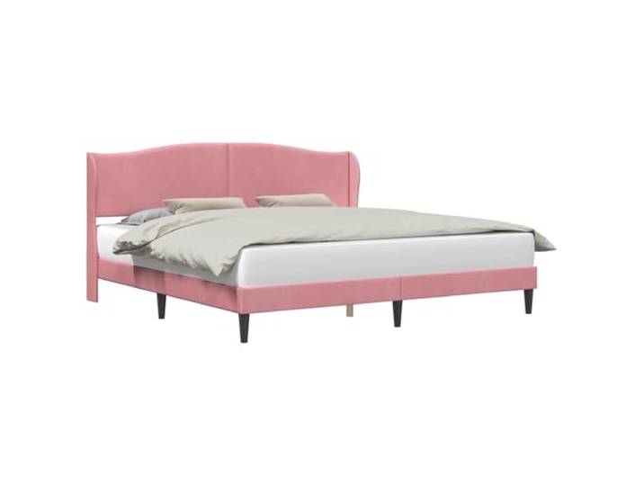 PUGYNBK Bettgestell Rosa, 200 x 200 cm, Samt Gepolstertes Kopfteil, Lattenrost, konische Beine, moderner Stil