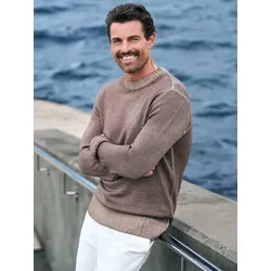 ENGBERS GERMANY Herren Weicher Strickpullover aus Merinowolle Braun regular uni Rundhals - L