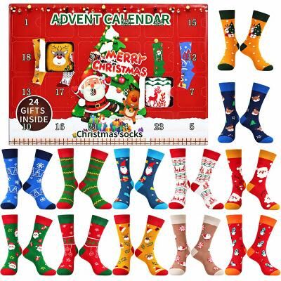 LightInthebox Christmas Socks Advent Calendar for Kids, 12/24 Pair of Christmas Crew Socks Funny Socks Countdown to 2024 Christmas, 24 Days Surprise Christmas Gifts Warm Cotton Socks