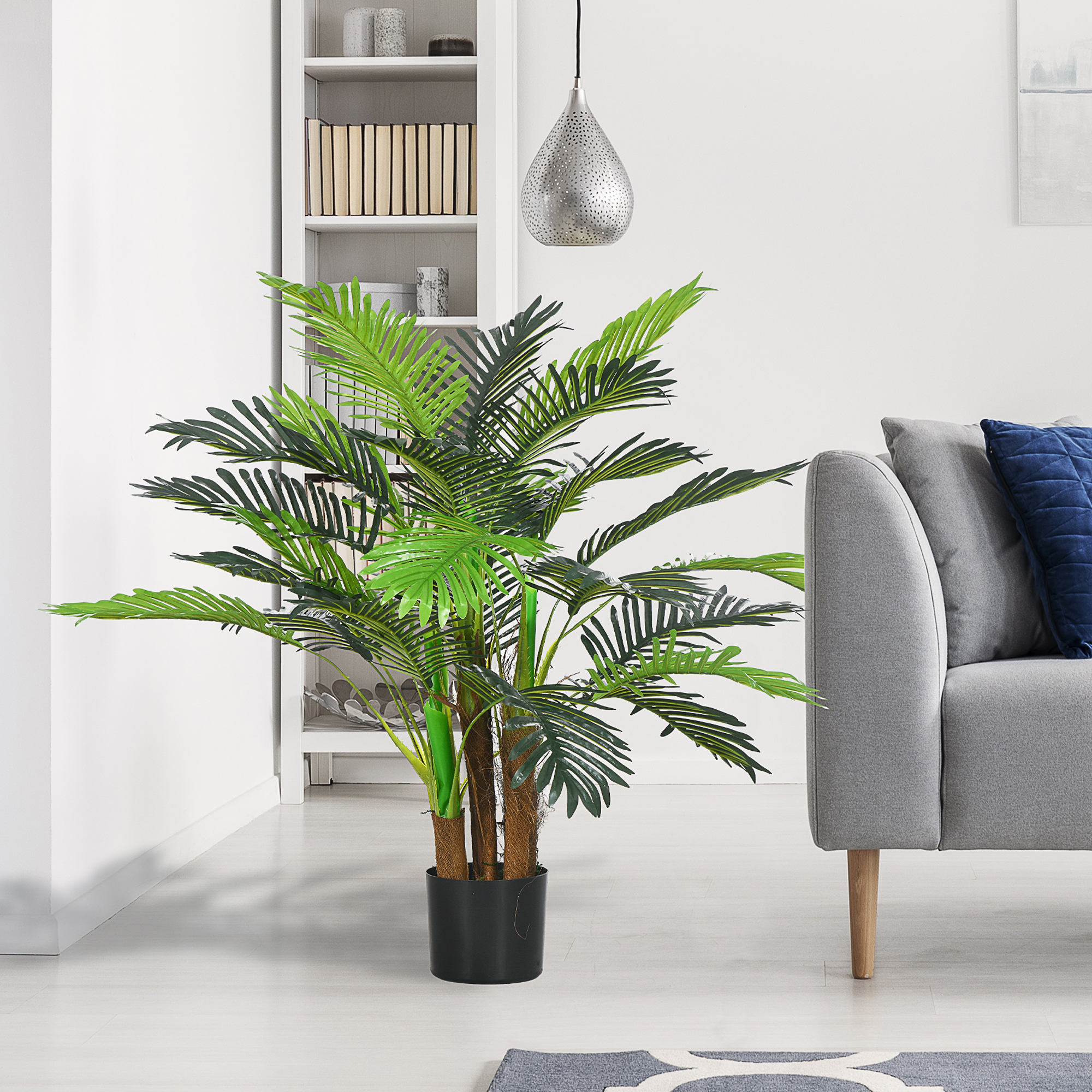 Homcom Palma Artificiale H.1 m Albero Artificiale Tronco Rami Muschio Foglie Grande realismo Vaso Incluso